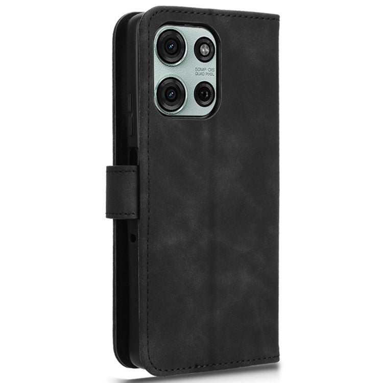For Motorola Moto G75 5G Leather Case Skin-Feel Anti-Drop Wallet Flip Phone Cover - Black