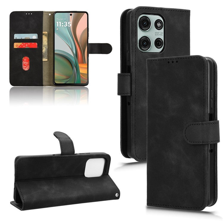 For Motorola Moto G75 5G Leather Case Skin-Feel Anti-Drop Wallet Flip Phone Cover - Black