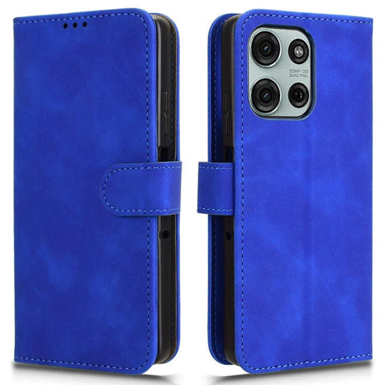 For Motorola Moto G75 5G Leather Case Skin-Feel Anti-Drop Wallet Flip Phone Cover - Blue