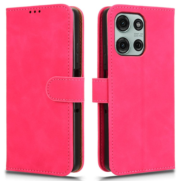 For Motorola Moto G75 5G Leather Case Skin-Feel Anti-Drop Wallet Flip Phone Cover - Rose