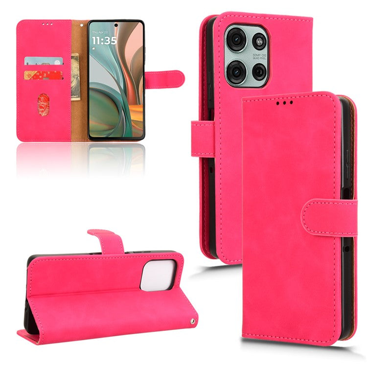 For Motorola Moto G75 5G Leather Case Skin-Feel Anti-Drop Wallet Flip Phone Cover - Rose