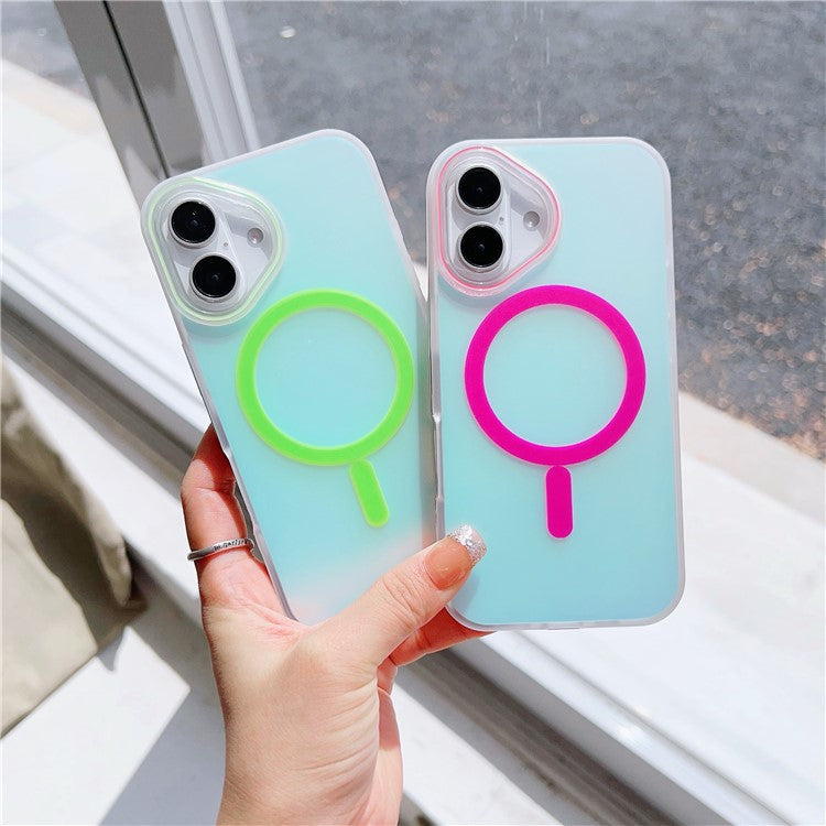 For iPhone 16 Case Compatible with MagSafe Aurora Design TPU+PC Phone Cover - Black