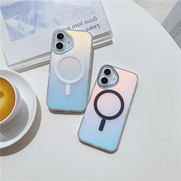 For iPhone 16 Case Compatible with MagSafe Aurora Design TPU+PC Phone Cover - Black