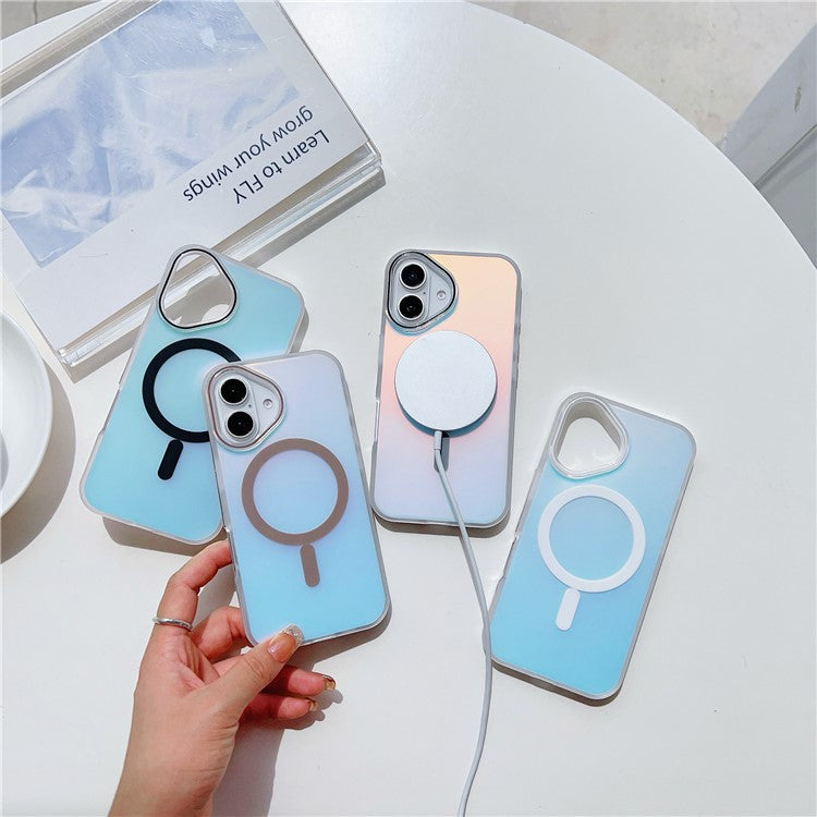 For iPhone 16 Case Compatible with MagSafe Aurora Design TPU+PC Phone Cover - Black