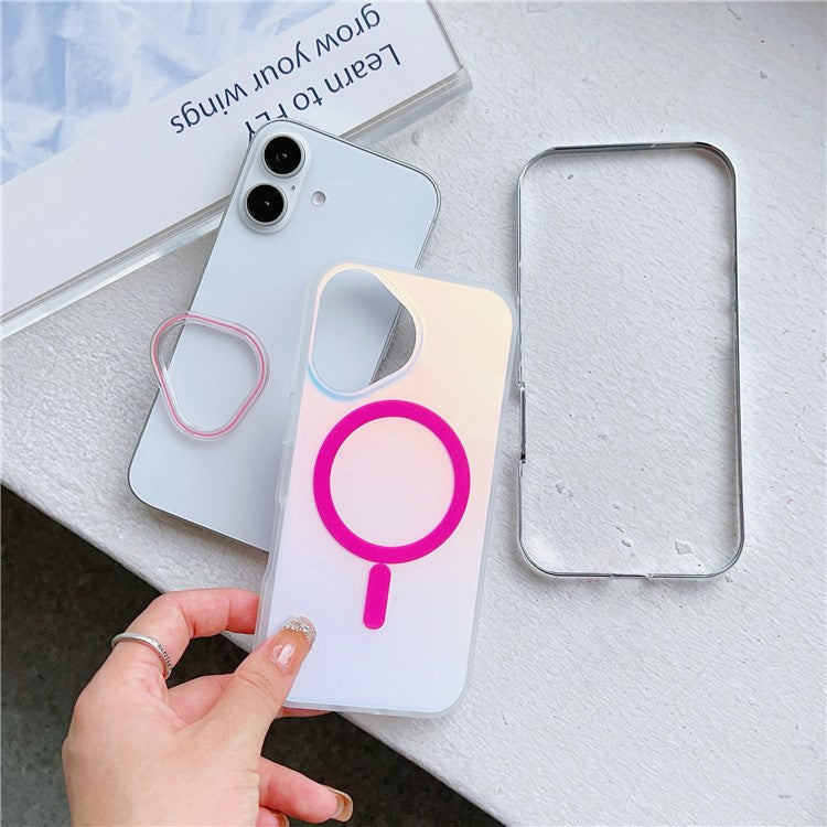 For iPhone 16 Case Compatible with MagSafe Aurora Design TPU+PC Phone Cover - Black