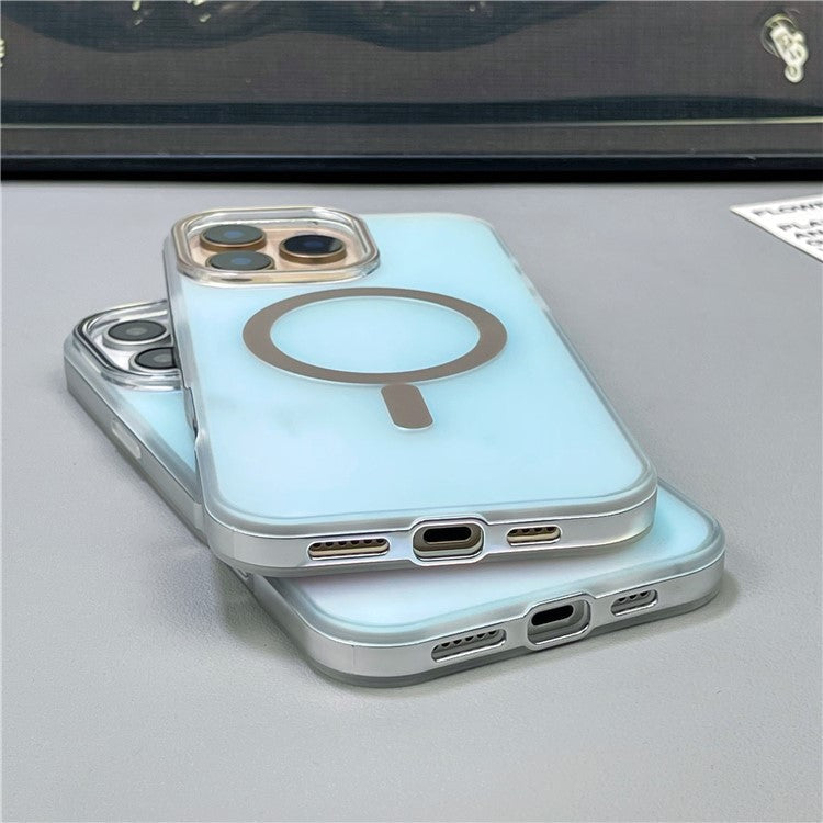 For iPhone 16 Pro Case Compatible with MagSafe Aurora Design TPU+PC Phone Cover - Desert Gold