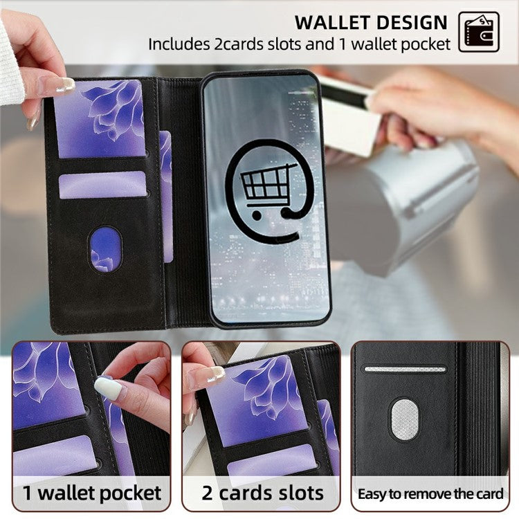 For Samsung Galaxy S25 Leather Case Wallet Stand Phone Cover with RFID Blocking - Black