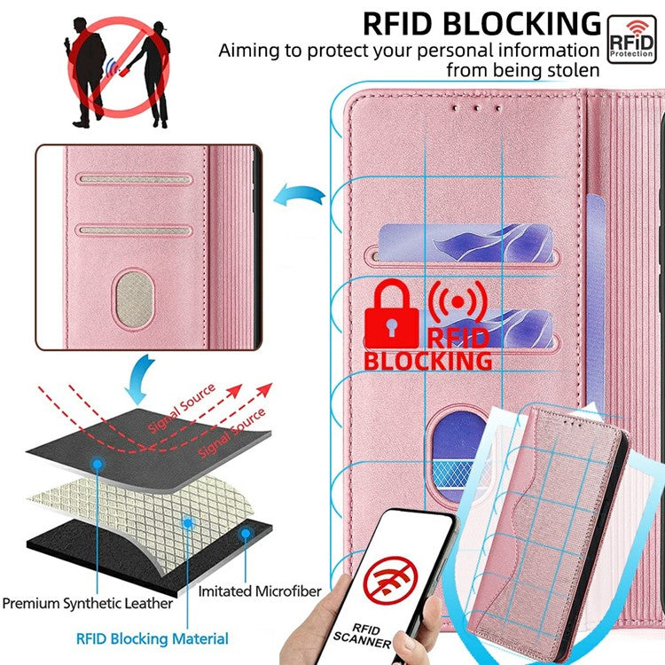 For Motorola Edge 50 Neo 5G / Moto S50 5G / Thinkphone 25 5G Leather Case Wallet Stand Phone Cover with RFID Blocking - Rose Gold