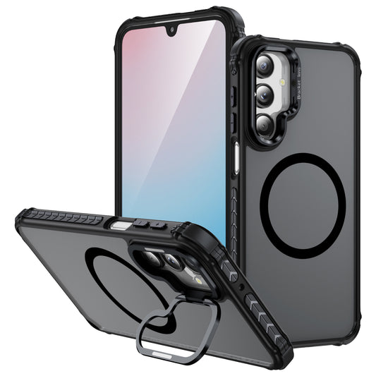 For Samsung Galaxy A16 5G Case with Lens Kickstand Matte Back Cover Compatible with MagSafe - Black