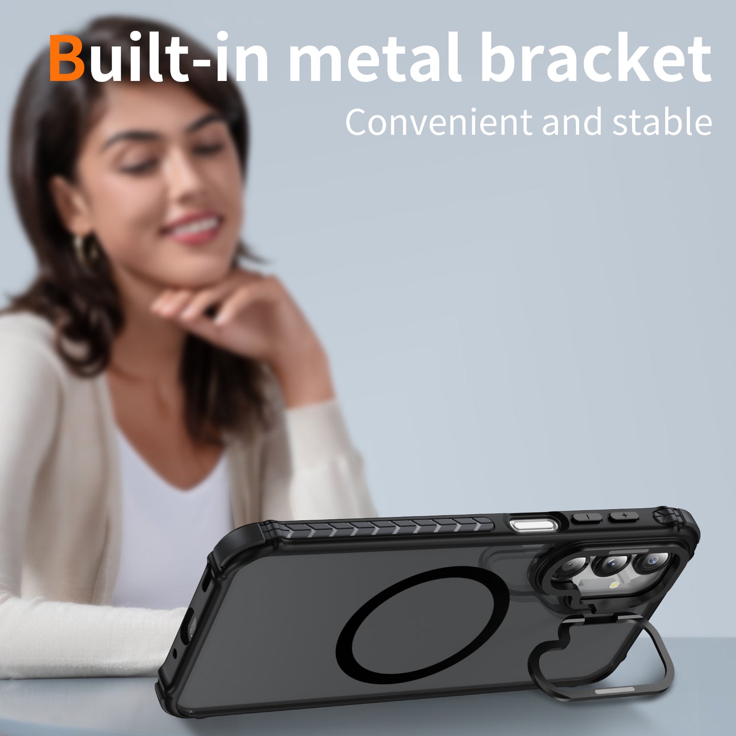 For Samsung Galaxy A16 5G Case with Lens Kickstand Matte Back Cover Compatible with MagSafe - Black