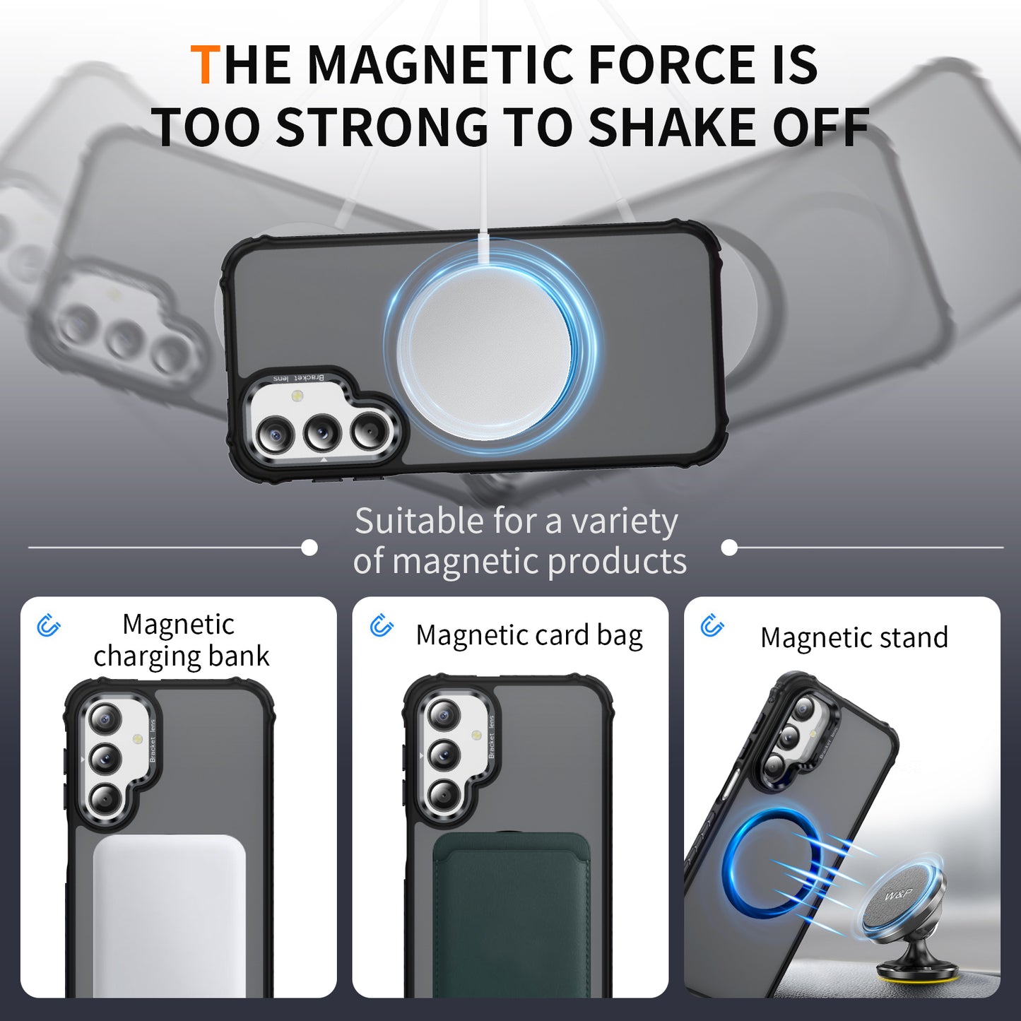 For Samsung Galaxy A16 5G Case with Lens Kickstand Matte Back Cover Compatible with MagSafe - Black
