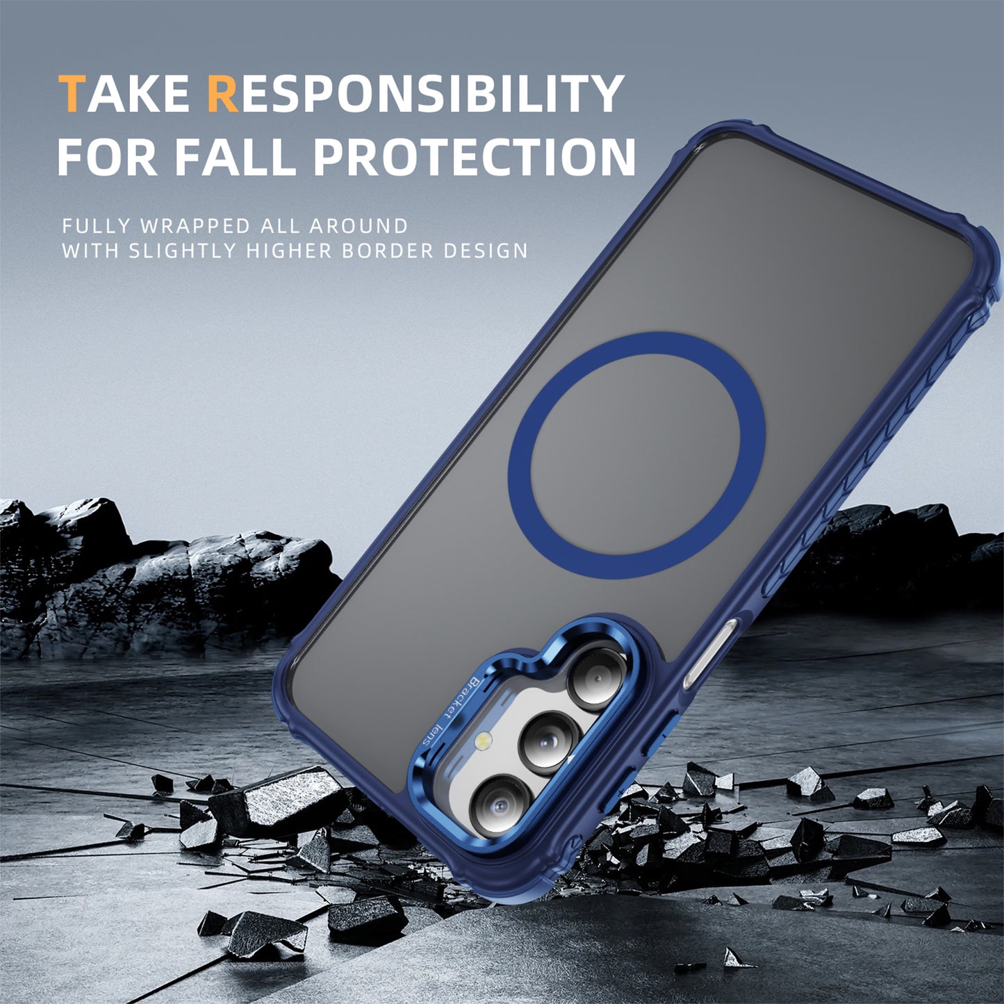For Samsung Galaxy A16 5G Case with Lens Kickstand Matte Back Cover Compatible with MagSafe - Blue