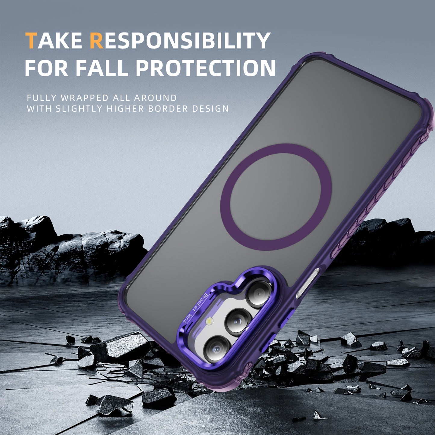 For Samsung Galaxy A16 5G Case with Lens Kickstand Matte Back Cover Compatible with MagSafe - Purple