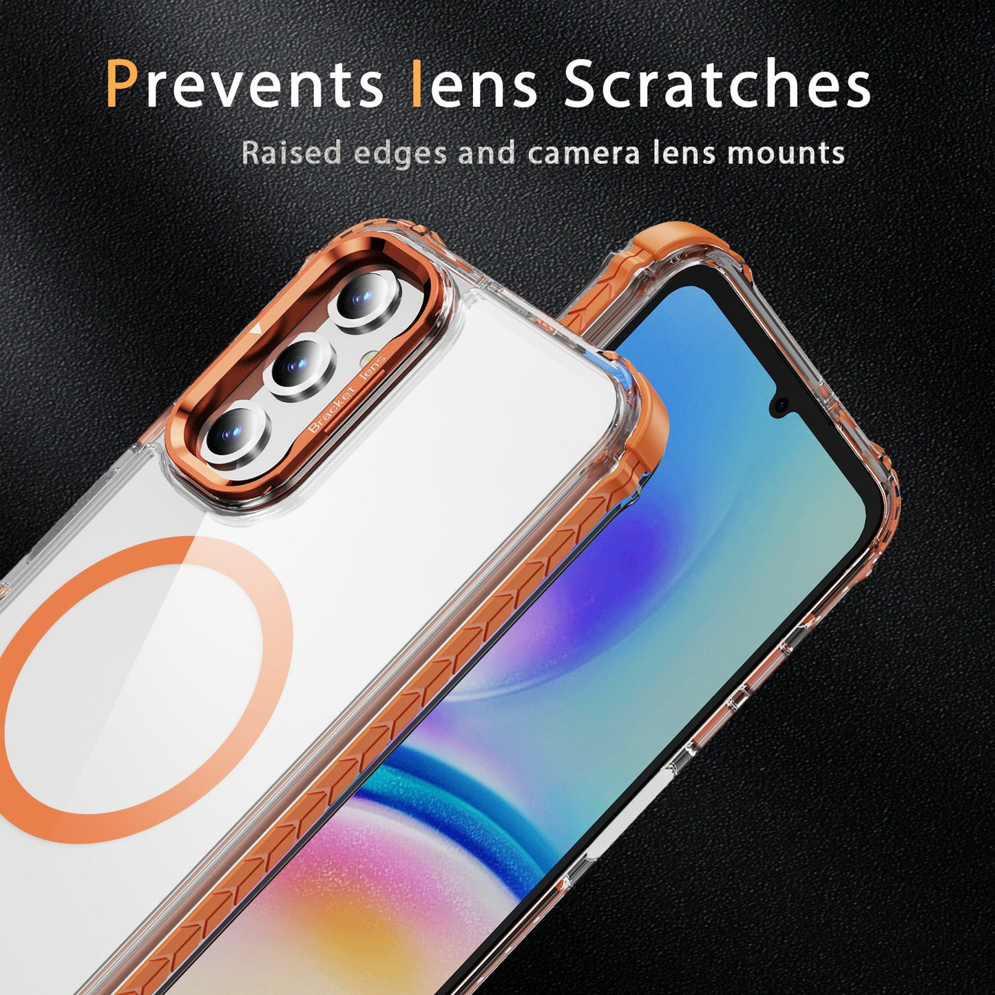 For Samsung Galaxy A16 5G / A16 4G Clear Phone Case with Lens Kickstand Cover Compatible with MagSafe - Orange