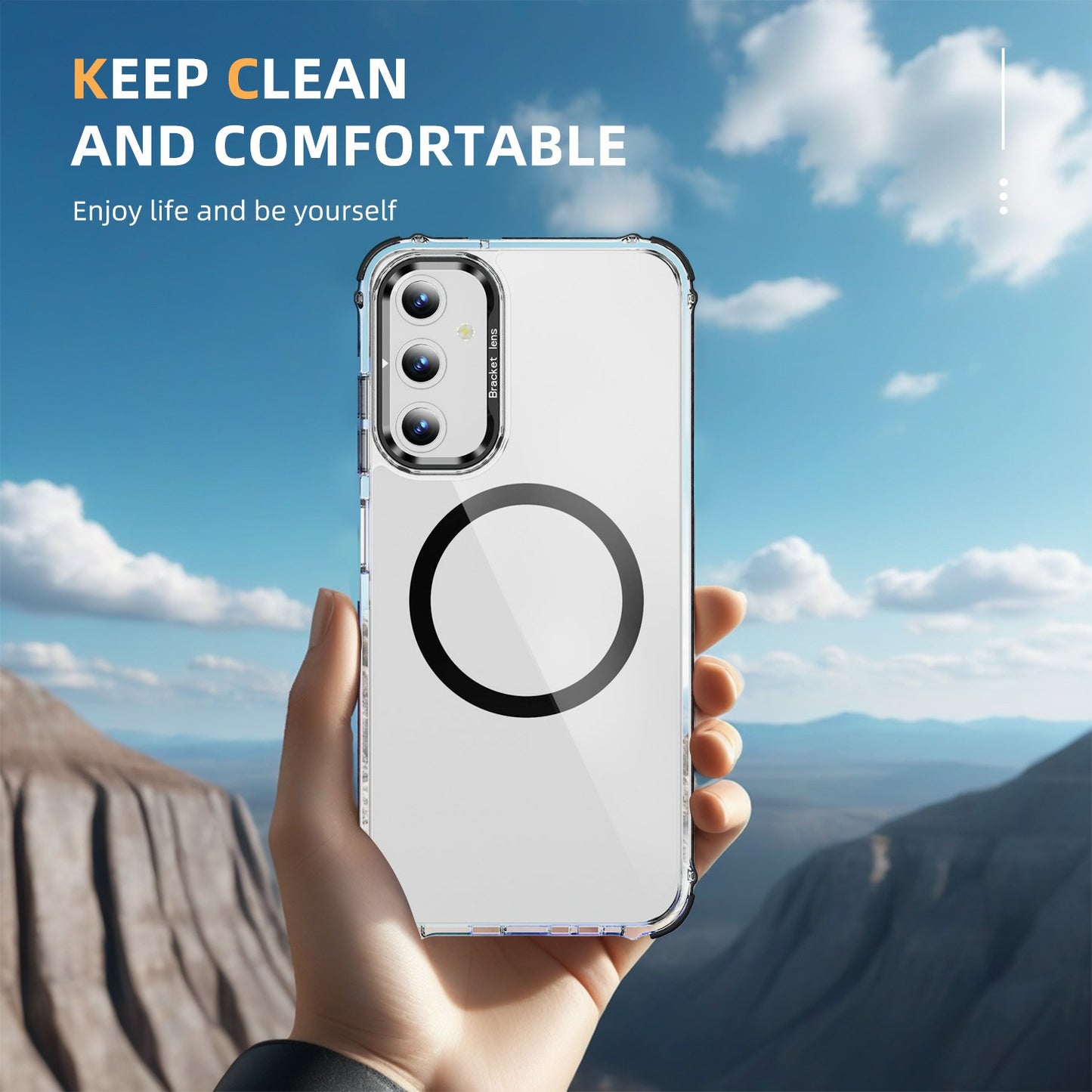 For Samsung Galaxy A16 5G / A16 4G Clear Phone Case with Lens Kickstand Cover Compatible with MagSafe - Black