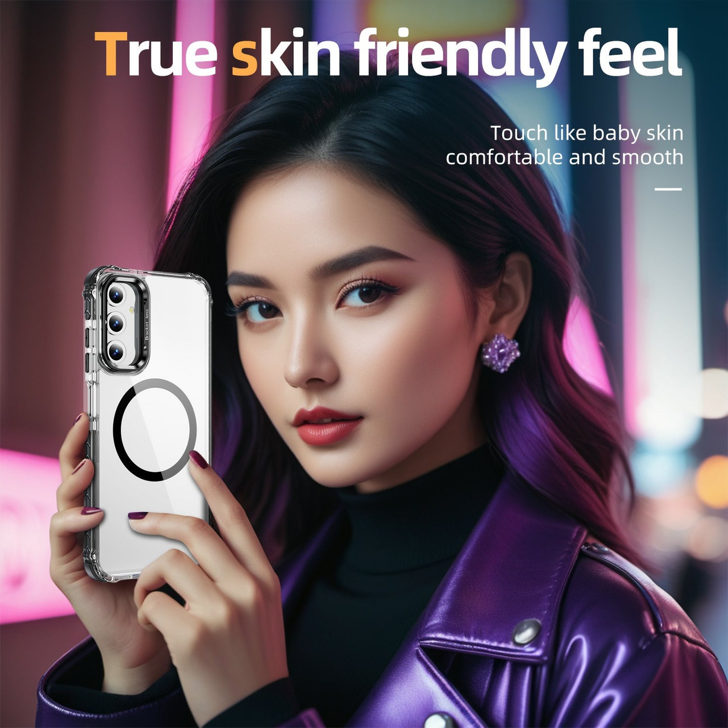 For Samsung Galaxy A16 5G / A16 4G Clear Phone Case with Lens Kickstand Cover Compatible with MagSafe - Black