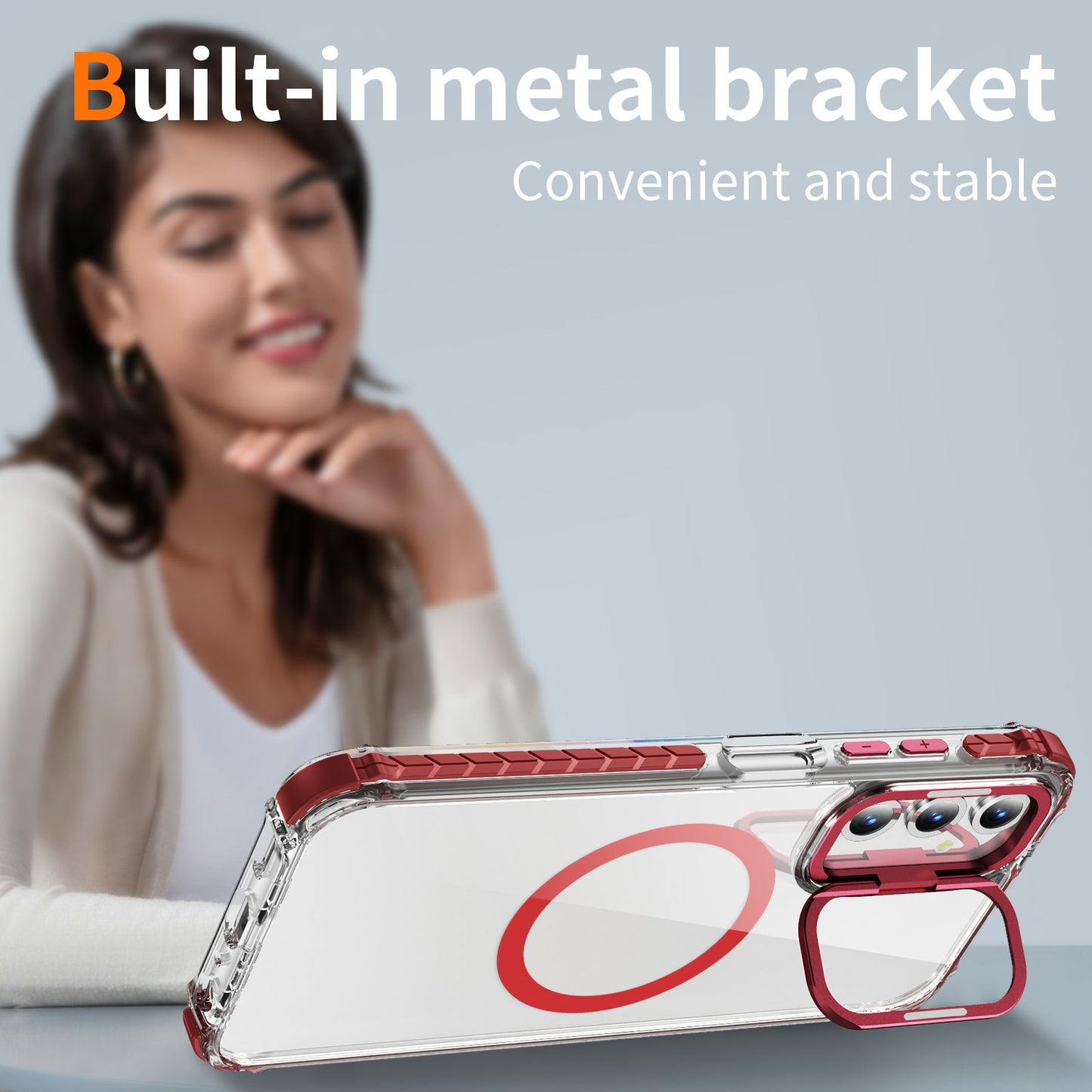 For Samsung Galaxy A16 5G / A16 4G Clear Phone Case with Lens Kickstand Cover Compatible with MagSafe - Red