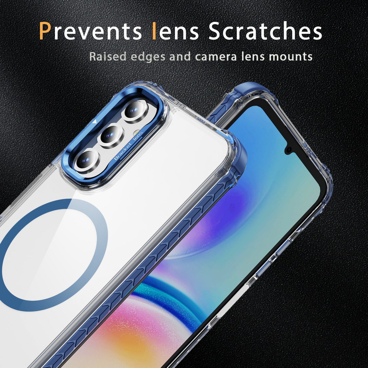 For Samsung Galaxy A16 5G / A16 4G Clear Phone Case with Lens Kickstand Cover Compatible with MagSafe - Blue