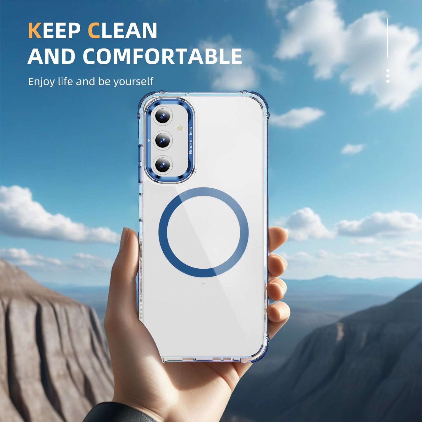 For Samsung Galaxy A16 5G / A16 4G Clear Phone Case with Lens Kickstand Cover Compatible with MagSafe - Blue