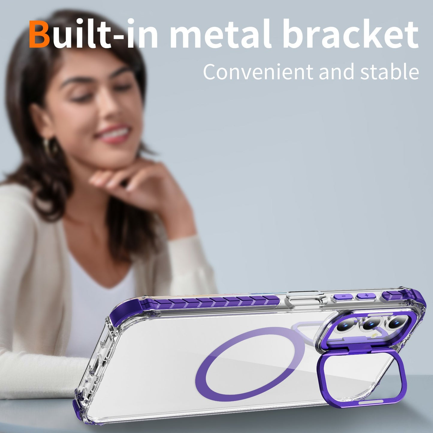 For Samsung Galaxy A16 5G / A16 4G Clear Phone Case with Lens Kickstand Cover Compatible with MagSafe - Purple