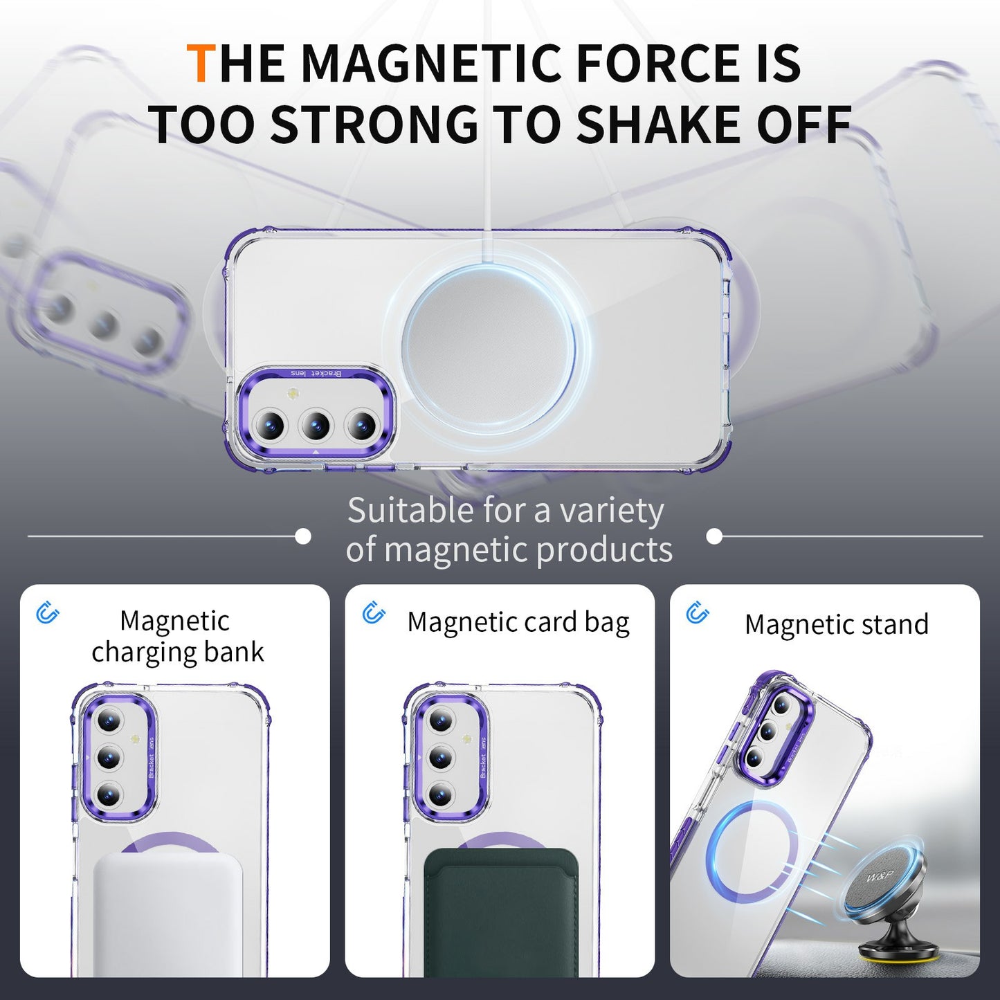 For Samsung Galaxy A16 5G / A16 4G Clear Phone Case with Lens Kickstand Cover Compatible with MagSafe - Purple