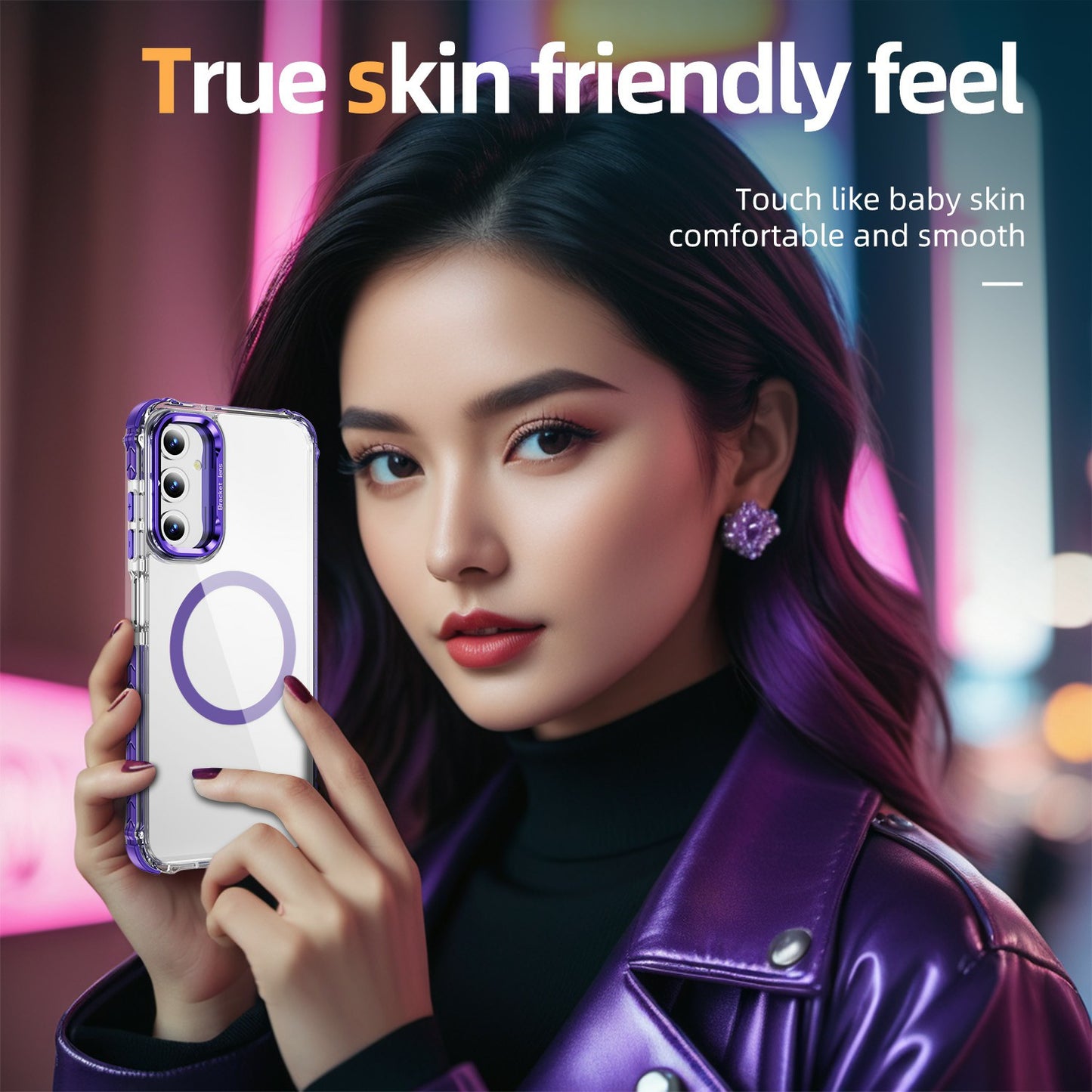 For Samsung Galaxy A16 5G / A16 4G Clear Phone Case with Lens Kickstand Cover Compatible with MagSafe - Purple