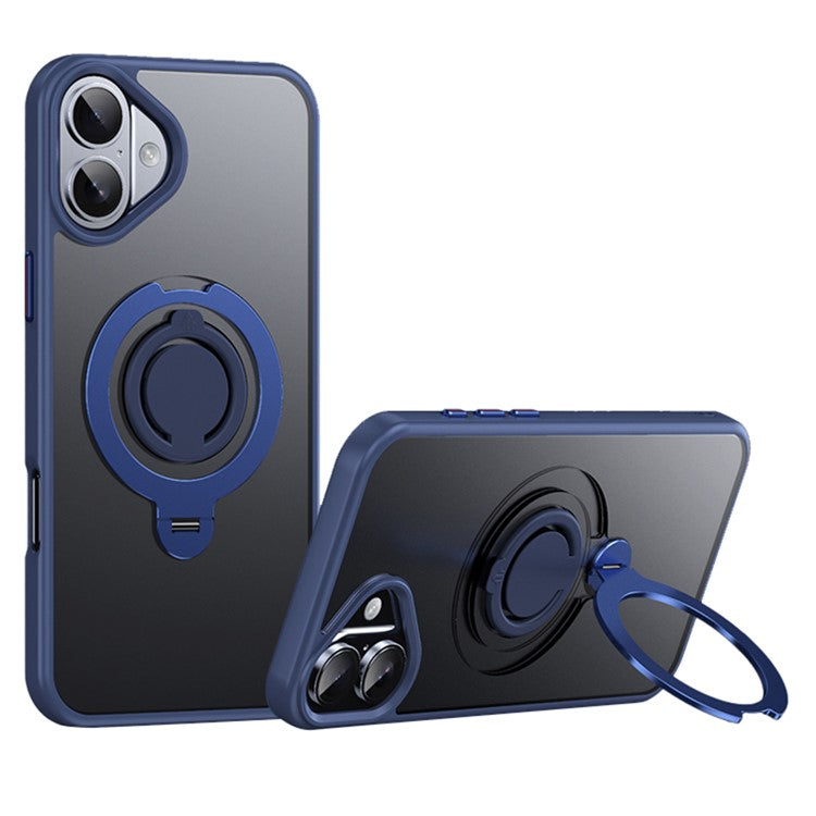 For iPhone 16 Case Compatible with MagSafe Kickstand Matte PC+TPU Phone Cover with Silicone Ring - Blue