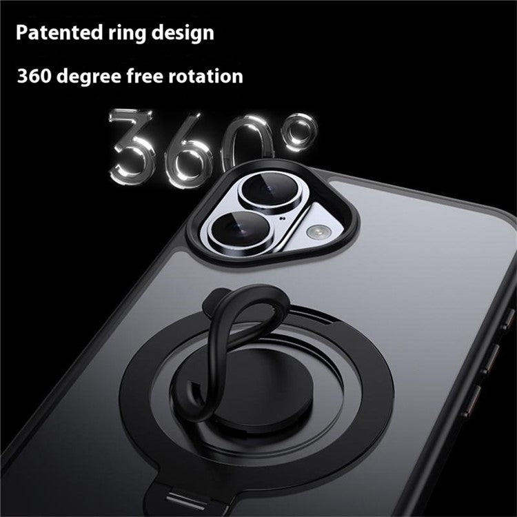 For iPhone 16 Case Compatible with MagSafe Kickstand Matte PC+TPU Phone Cover with Silicone Ring - Blue