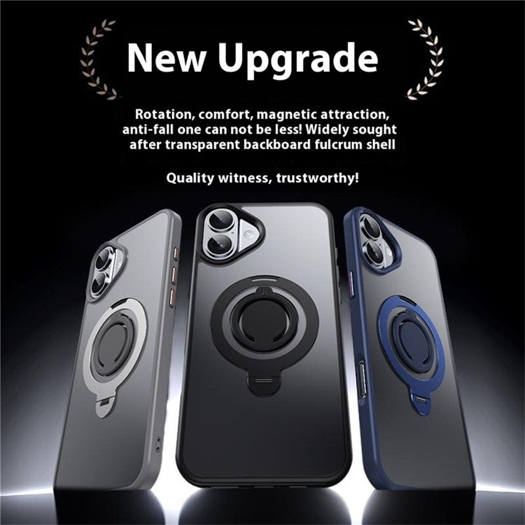 For iPhone 16 Case Compatible with MagSafe Kickstand Matte PC+TPU Phone Cover with Silicone Ring - Blue