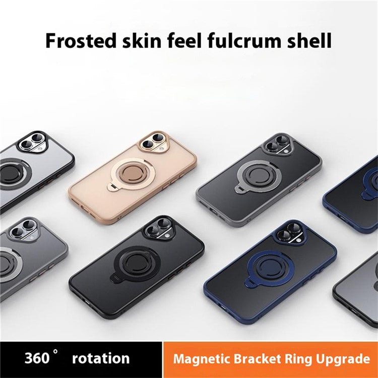 For iPhone 16 Case Compatible with MagSafe Kickstand Matte PC+TPU Phone Cover with Silicone Ring - Blue