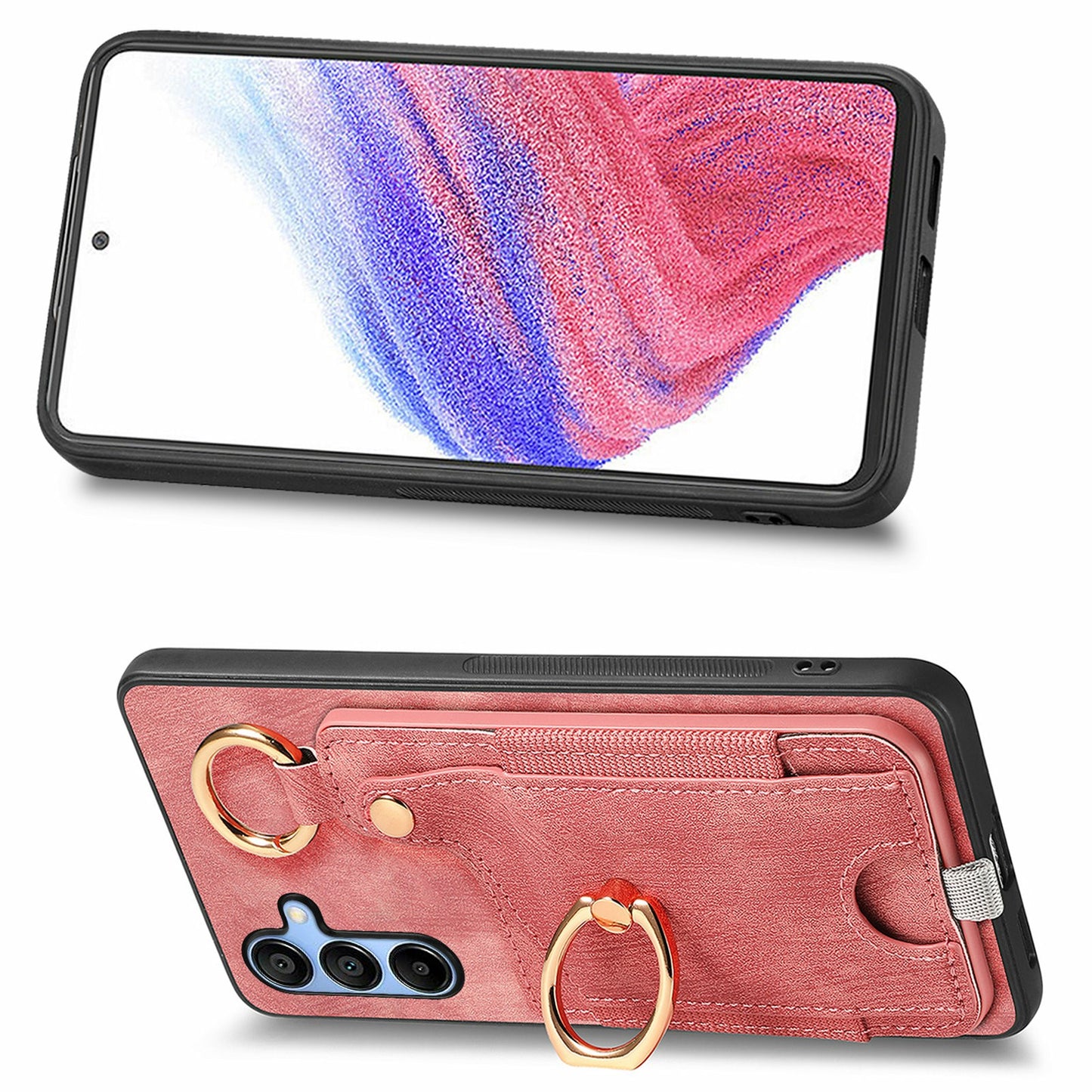 For Samsung Galaxy A16 4G / 5G Case Card Slots Leather+TPU Phone Cover with Ring Buckle - Pink