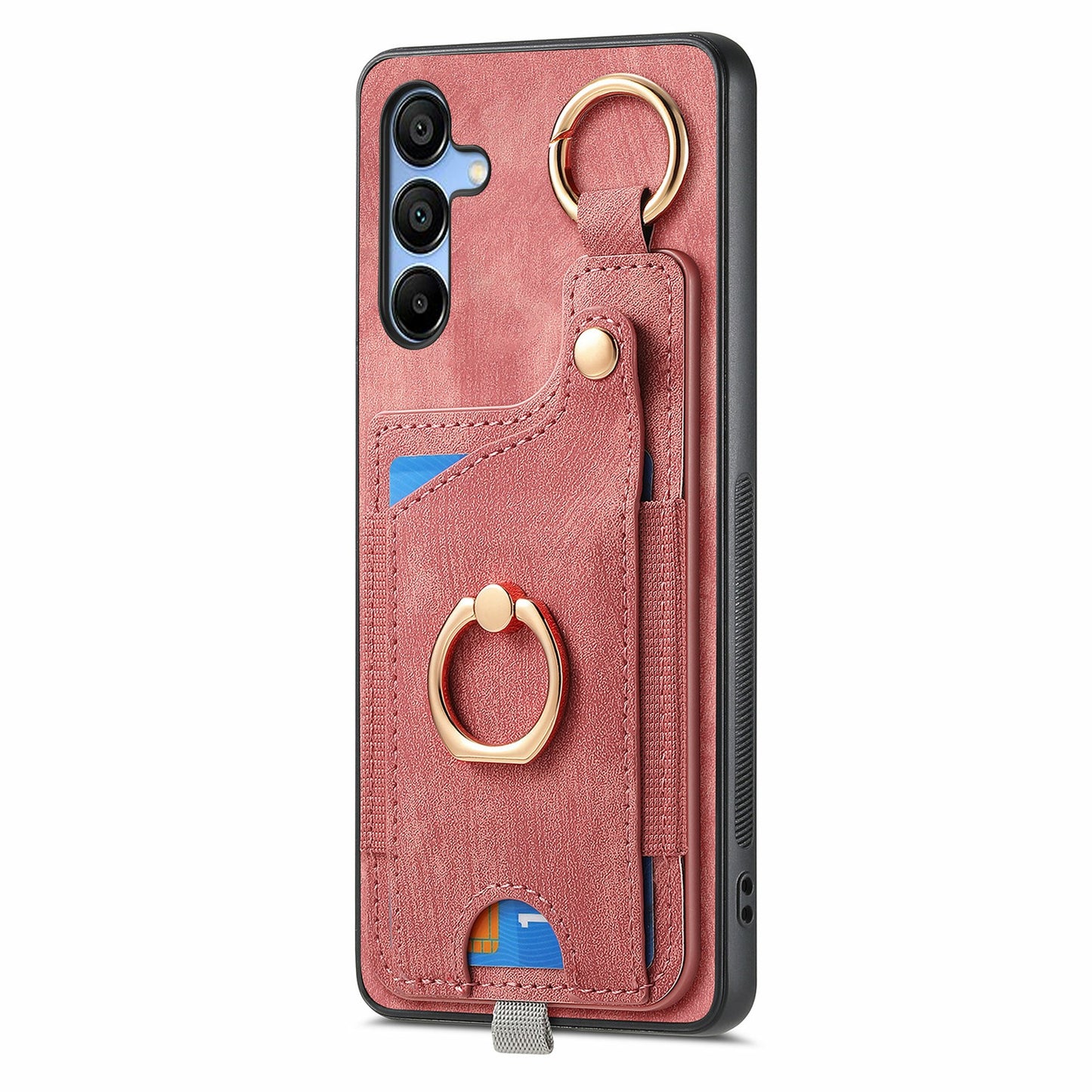 For Samsung Galaxy A16 4G / 5G Case Card Slots Leather+TPU Phone Cover with Ring Buckle - Pink