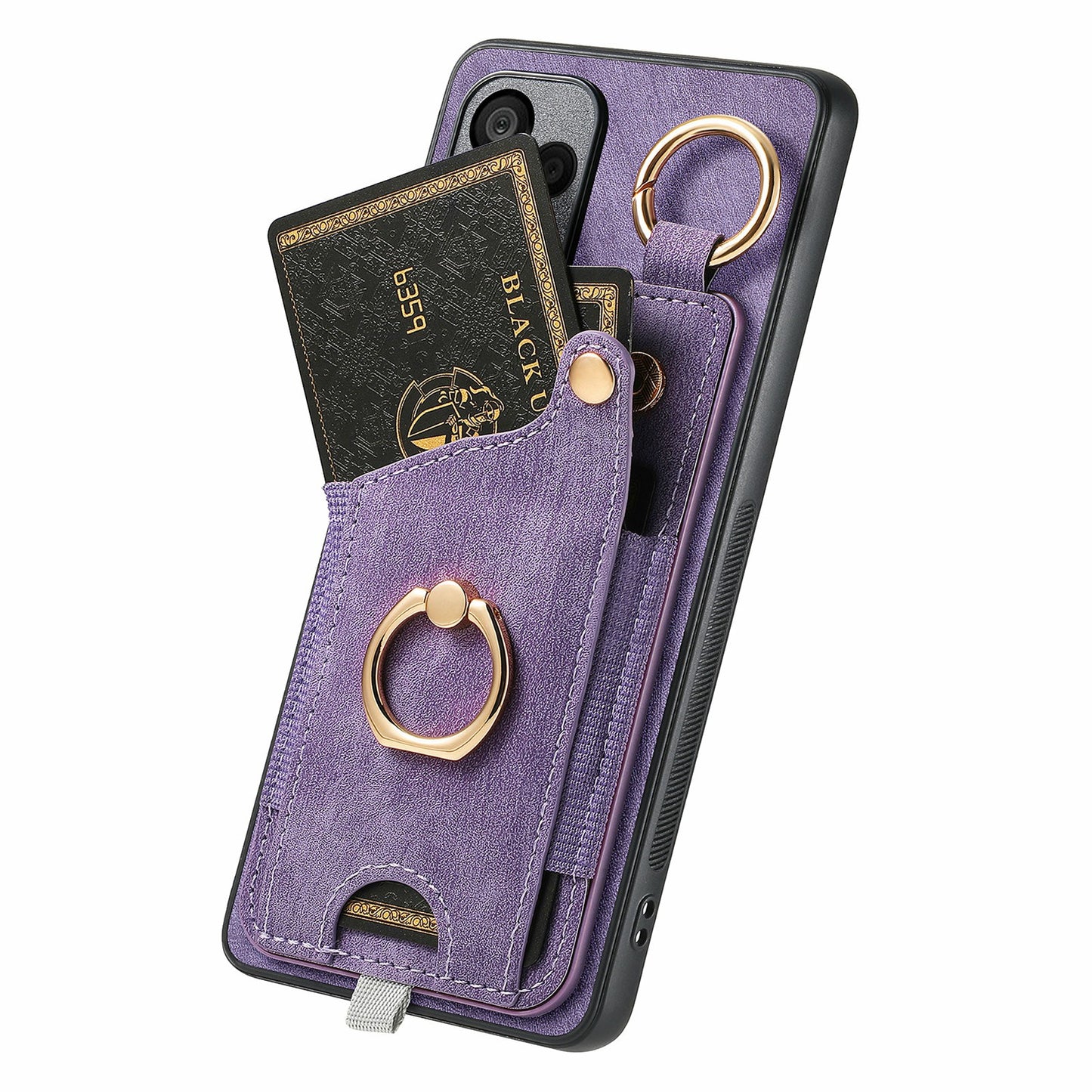 For Samsung Galaxy A16 4G / 5G Case Card Slots Leather+TPU Phone Cover with Ring Buckle - Purple