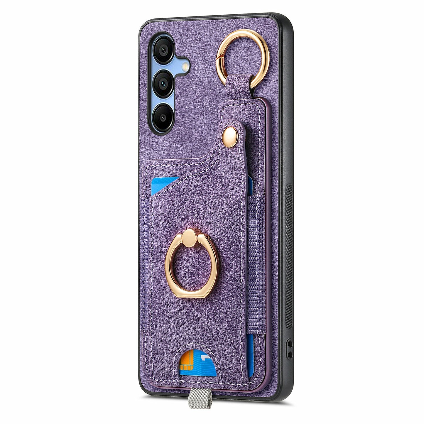 For Samsung Galaxy A16 4G / 5G Case Card Slots Leather+TPU Phone Cover with Ring Buckle - Purple