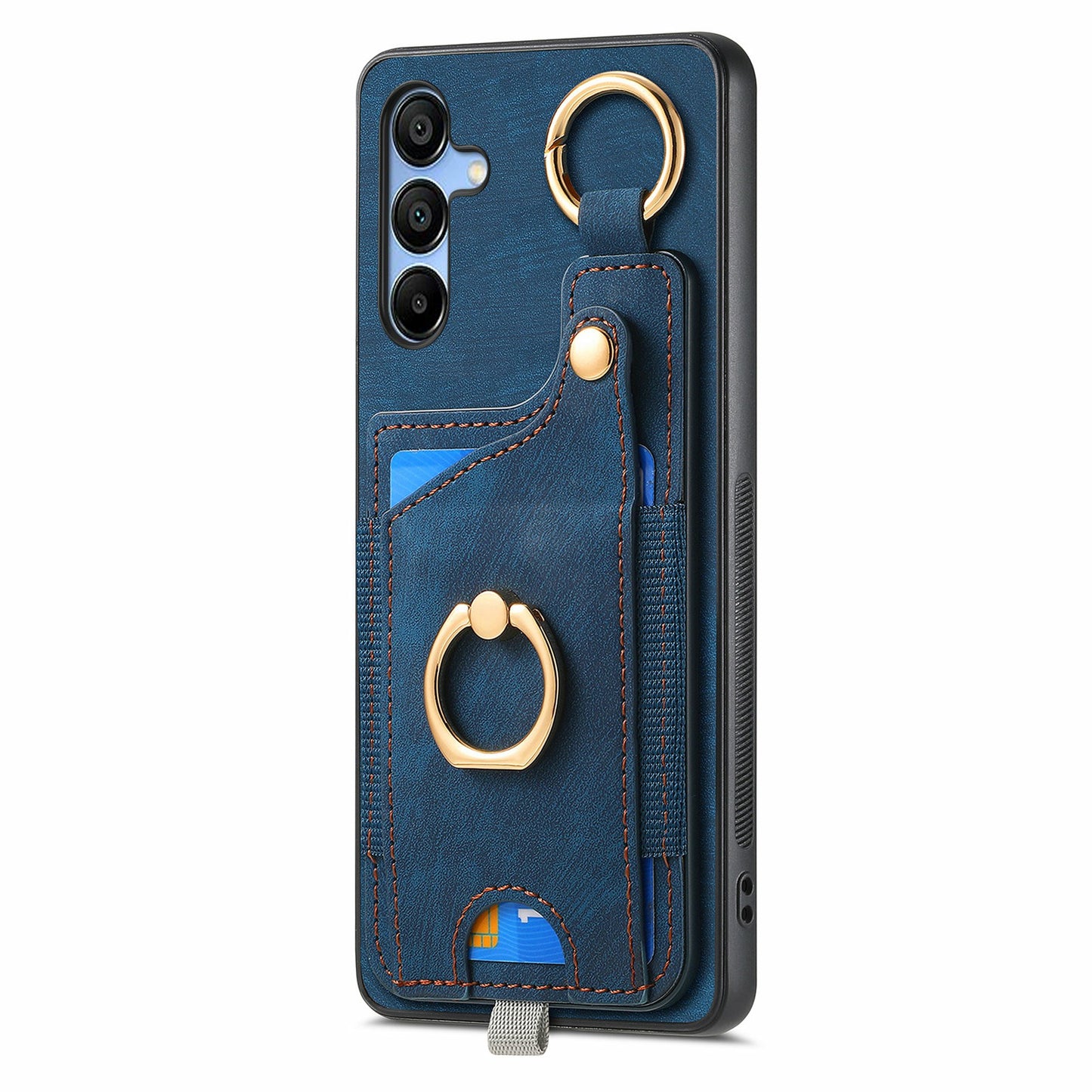 For Samsung Galaxy A16 4G / 5G Case Card Slots Leather+TPU Phone Cover with Ring Buckle - Blue