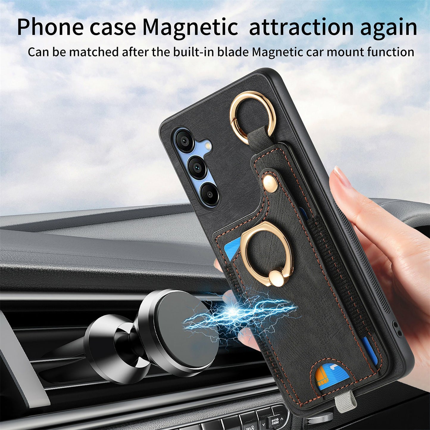 For Samsung Galaxy A16 4G / 5G Case Card Slots Leather+TPU Phone Cover with Ring Buckle - Blue