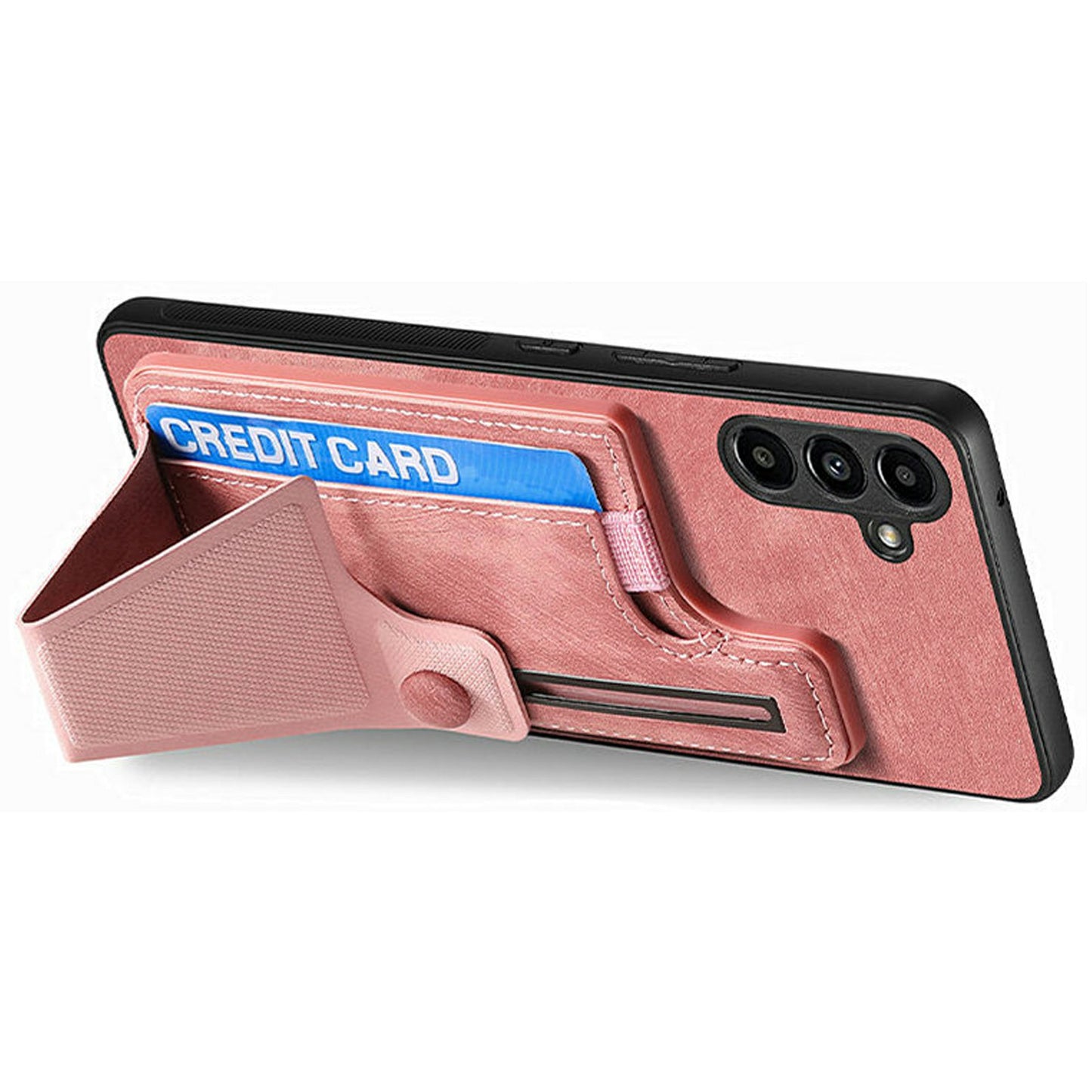 For Samsung Galaxy A06 Case Retro Leather Back Cover Card Slot Side Kickstand - Pink