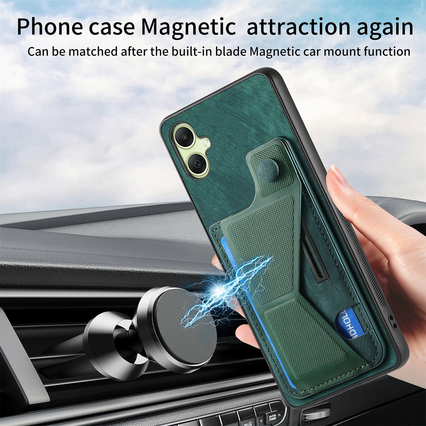 For Samsung Galaxy A06 Case Retro Leather Back Cover Card Slot Side Kickstand - Blue