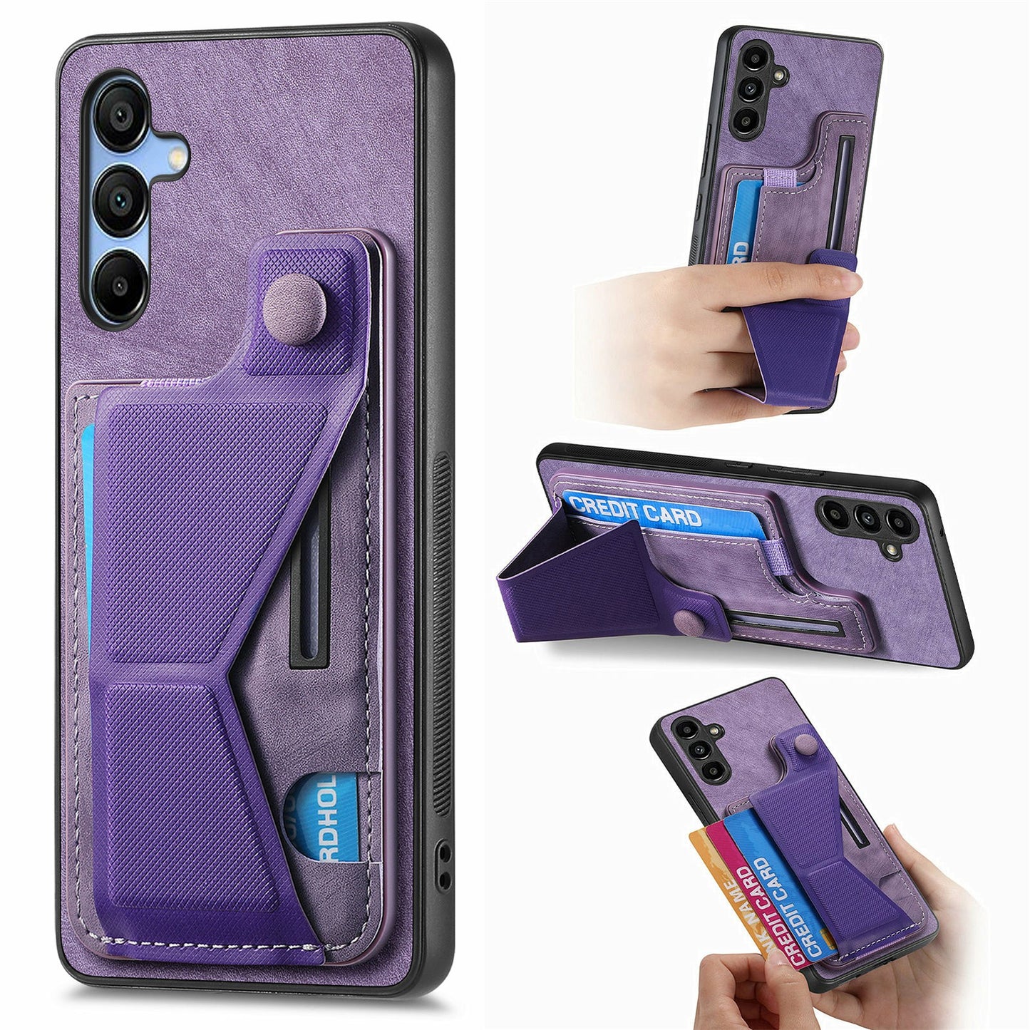 For Samsung Galaxy A16 4G / 5G Case Retro Leather Back Cover Card Slot Side Kickstand - Purple