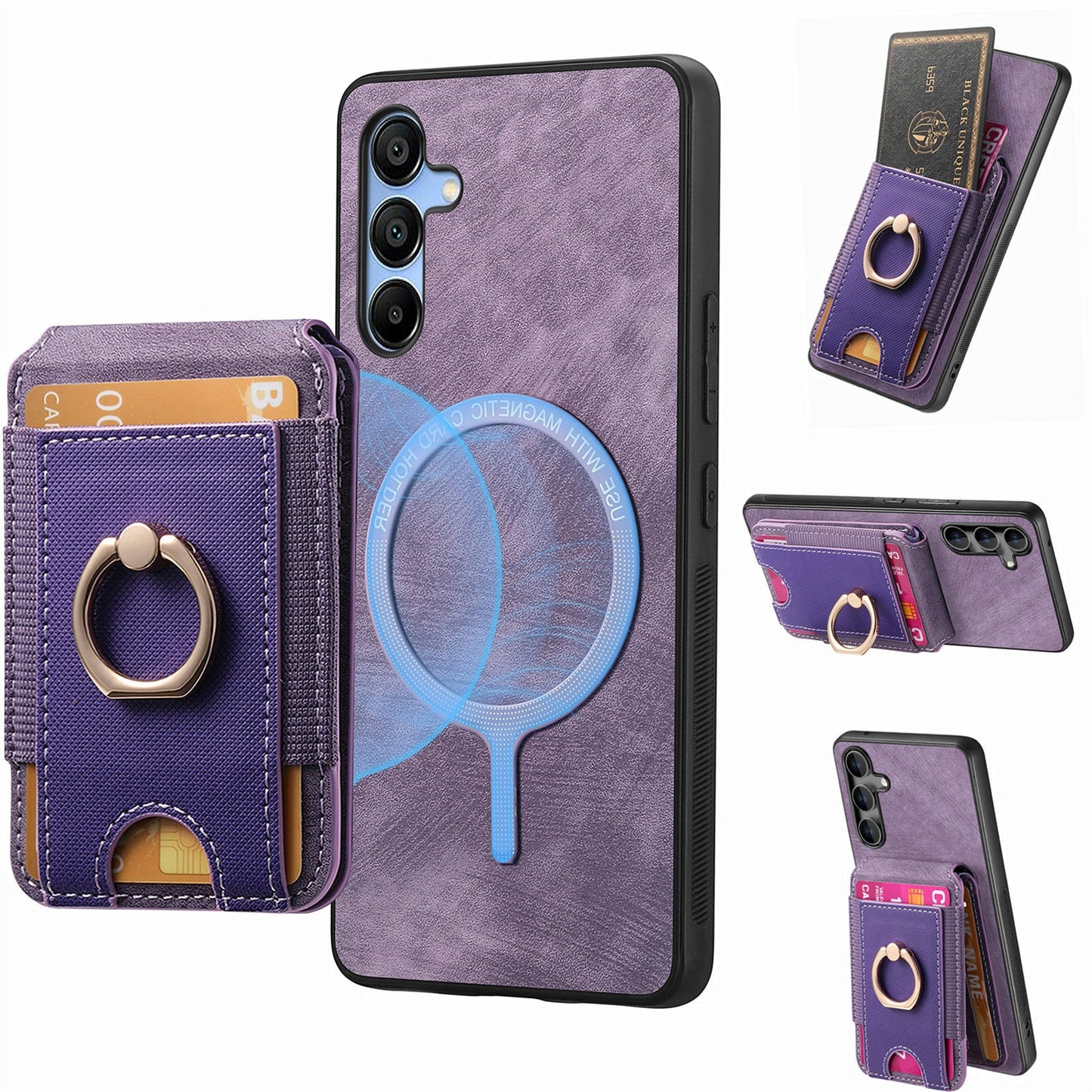 For Samsung Galaxy A16 4G / 5G Case Vertical Flip Card Holder Ring Holder Kickstand Leather Back Cover - Purple