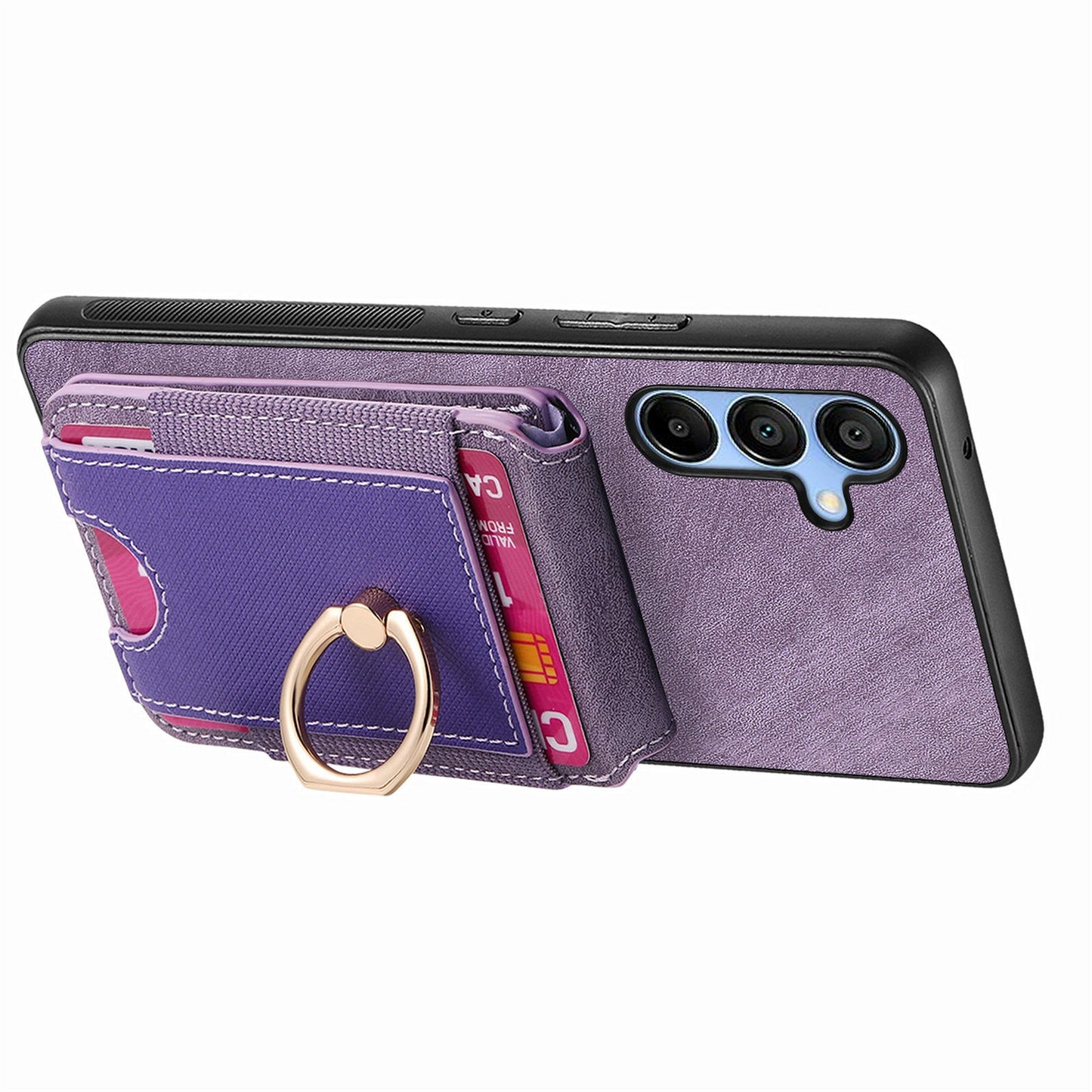For Samsung Galaxy A16 4G / 5G Case Vertical Flip Card Holder Ring Holder Kickstand Leather Back Cover - Purple