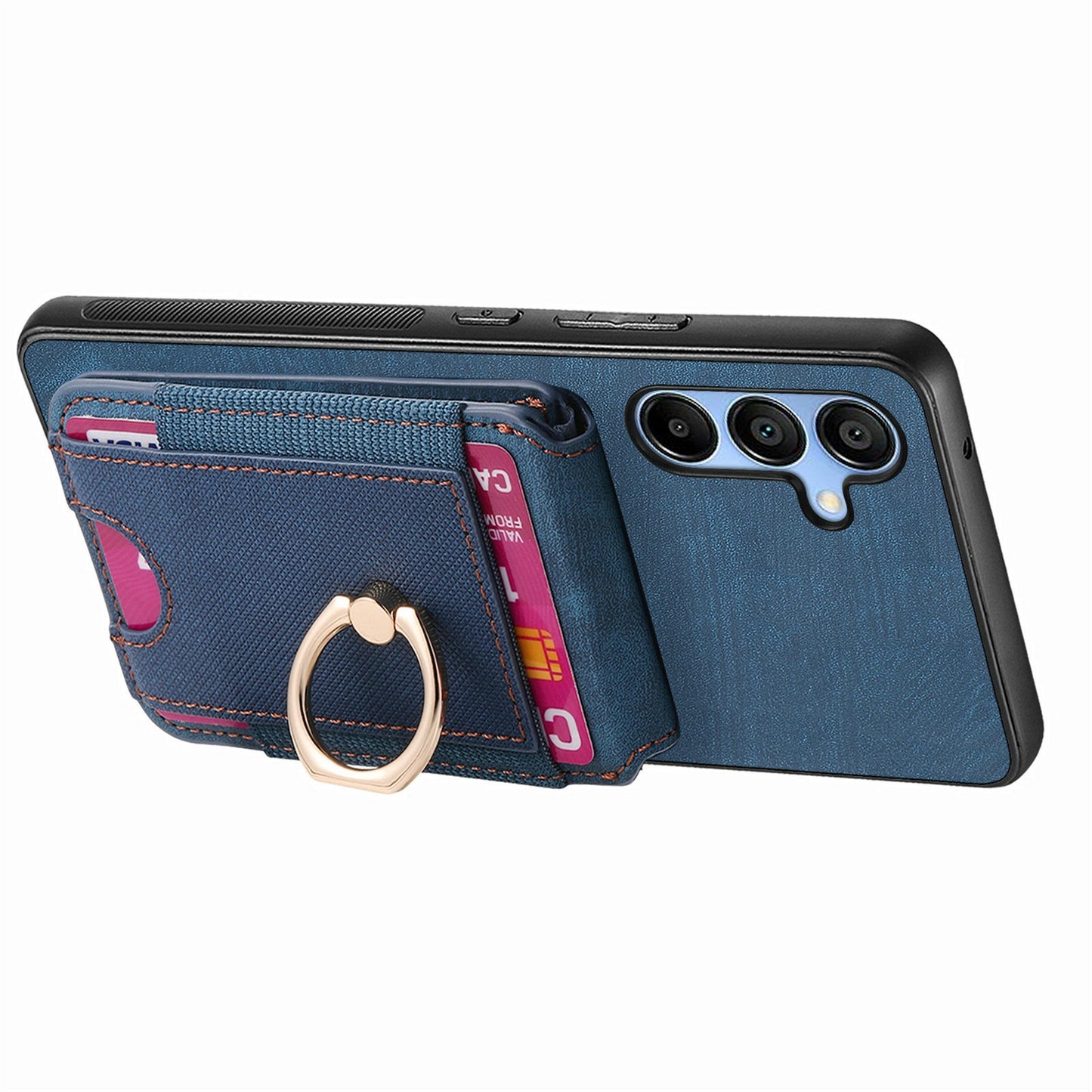 For Samsung Galaxy A16 4G / 5G Case Vertical Flip Card Holder Ring Holder Kickstand Leather Back Cover - Blue