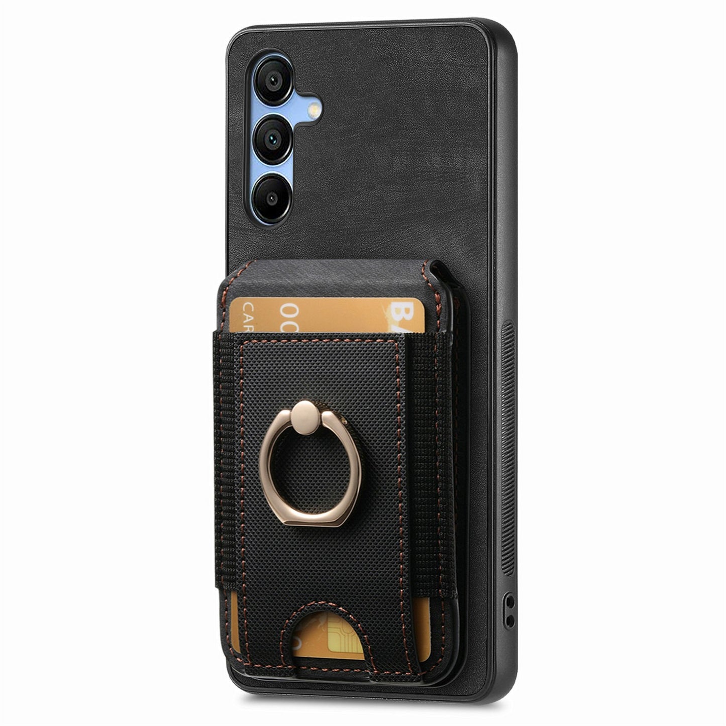 For Samsung Galaxy A16 4G / 5G Case Vertical Flip Card Holder Ring Holder Kickstand Leather Back Cover - Black