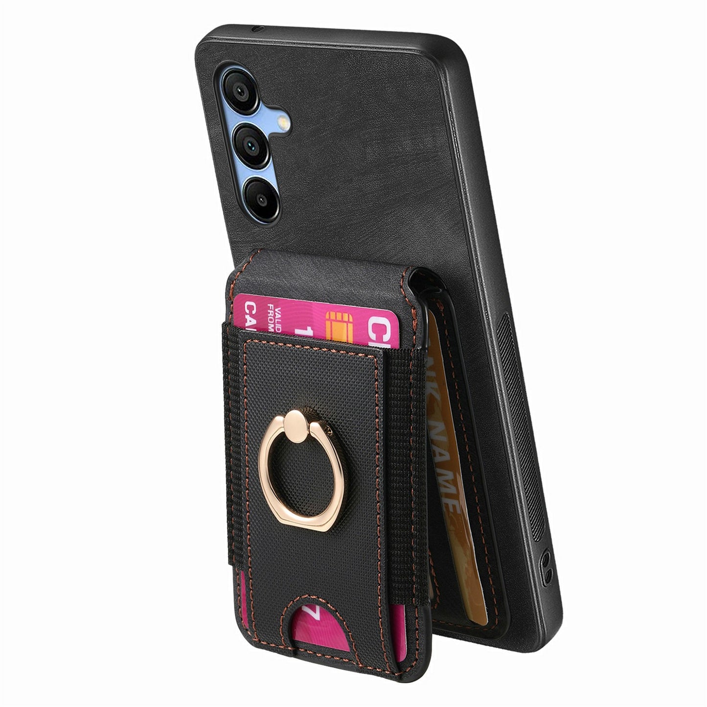For Samsung Galaxy A16 4G / 5G Case Vertical Flip Card Holder Ring Holder Kickstand Leather Back Cover - Black