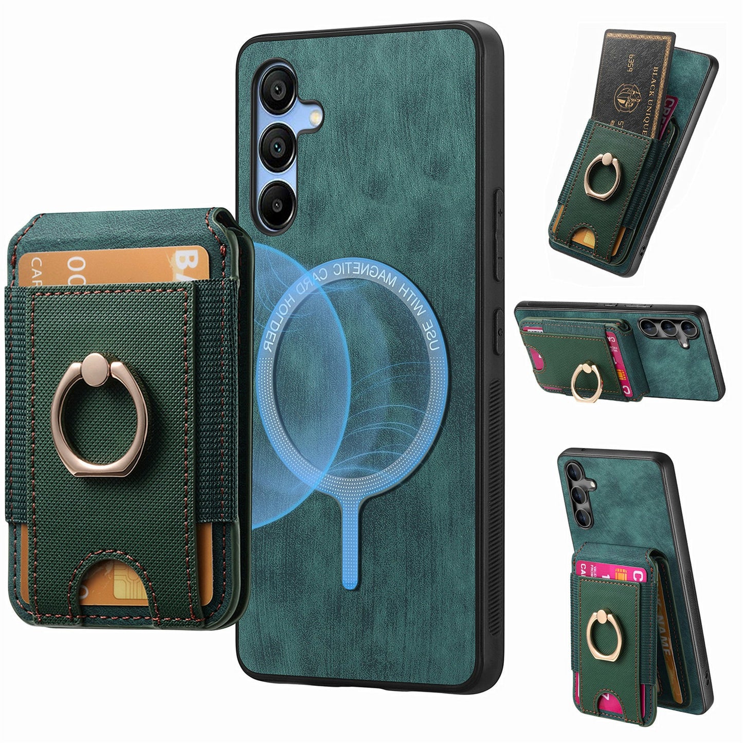 For Samsung Galaxy A16 4G / 5G Case Vertical Flip Card Holder Ring Holder Kickstand Leather Back Cover - Green