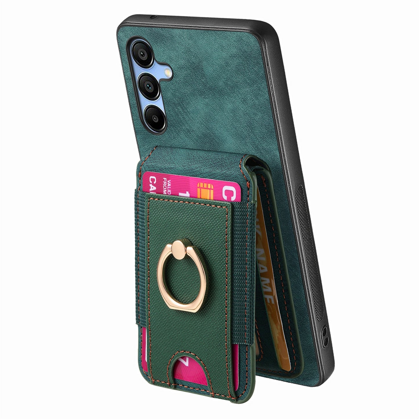 For Samsung Galaxy A16 4G / 5G Case Vertical Flip Card Holder Ring Holder Kickstand Leather Back Cover - Green