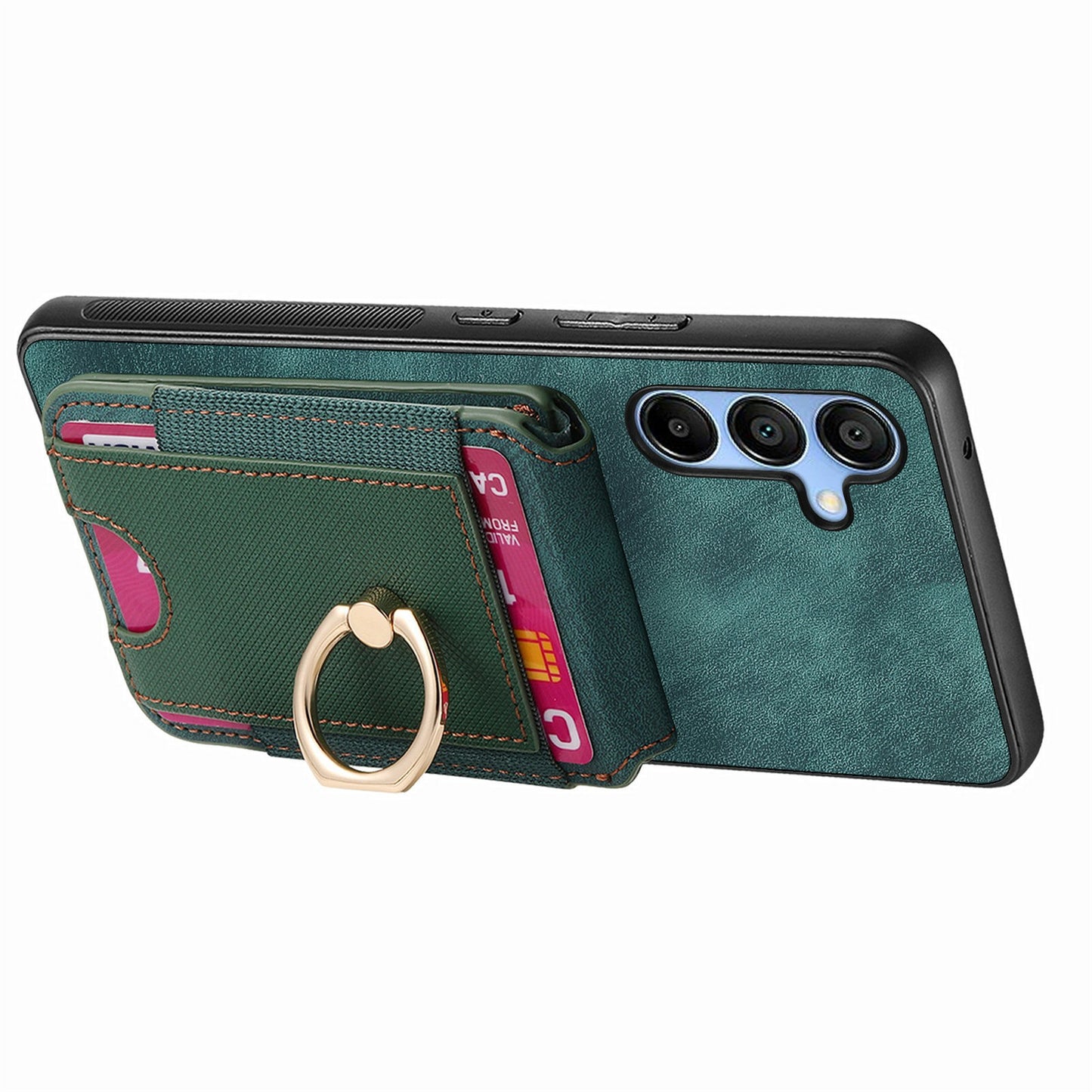 For Samsung Galaxy A16 4G / 5G Case Vertical Flip Card Holder Ring Holder Kickstand Leather Back Cover - Green