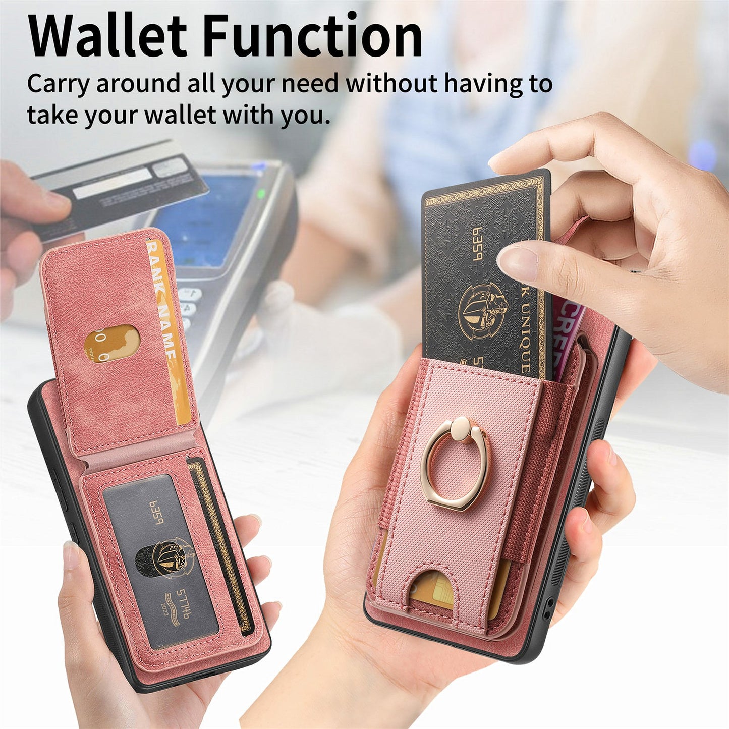 For Samsung Galaxy A06 Case Vertical Flip Card Holder Ring Holder Kickstand Leather Back Cover - Pink