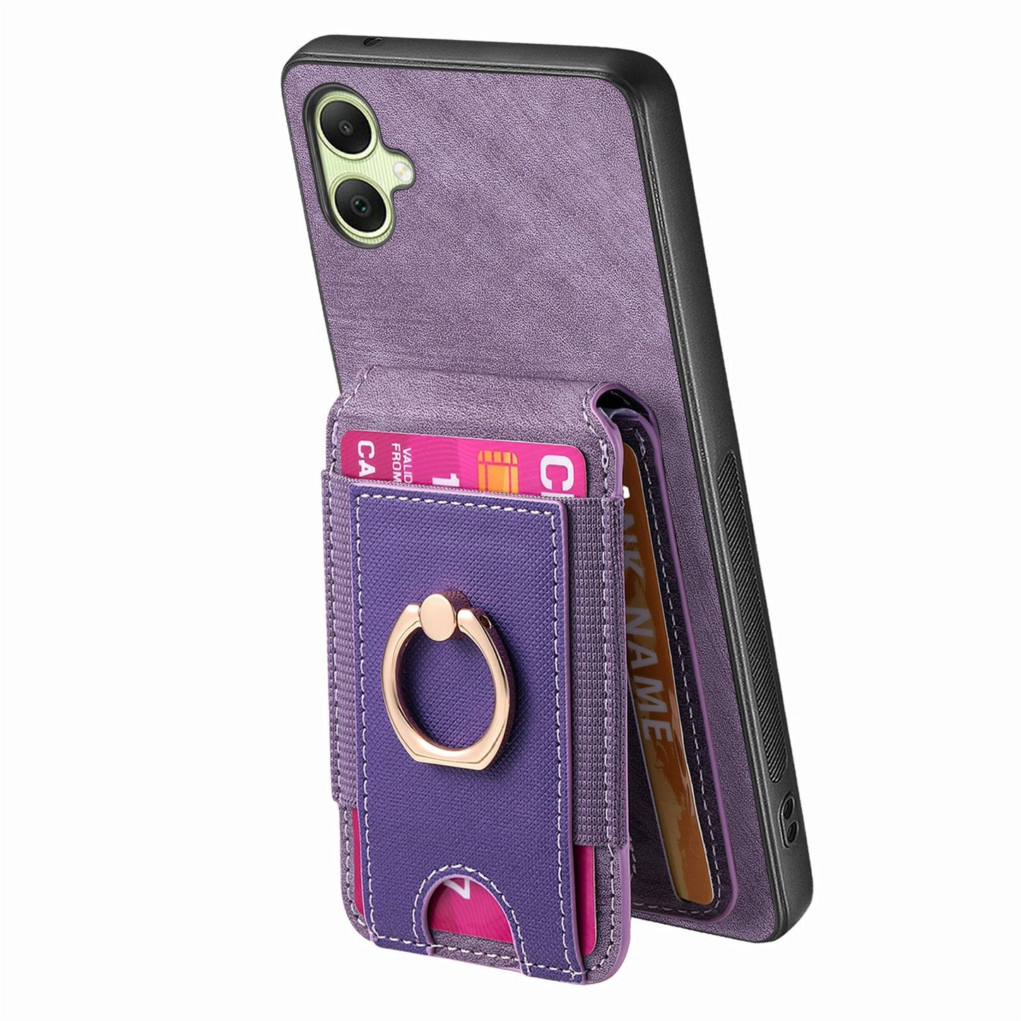 For Samsung Galaxy A06 Case Vertical Flip Card Holder Ring Holder Kickstand Leather Back Cover - Purple