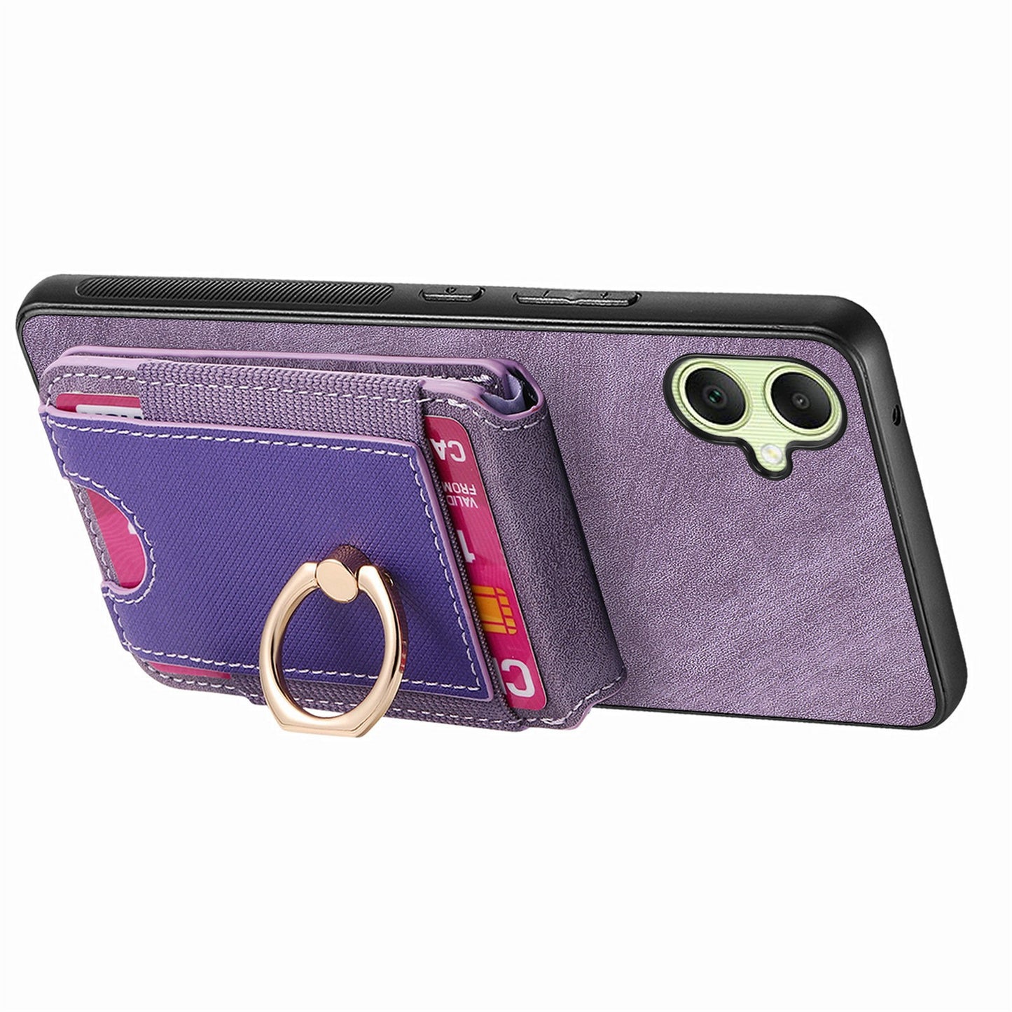 For Samsung Galaxy A06 Case Vertical Flip Card Holder Ring Holder Kickstand Leather Back Cover - Purple